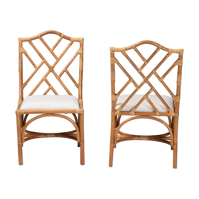 bali & pari Cedric Natural Rattan 2-Piece Dining Chair Set with Cushioned Seat