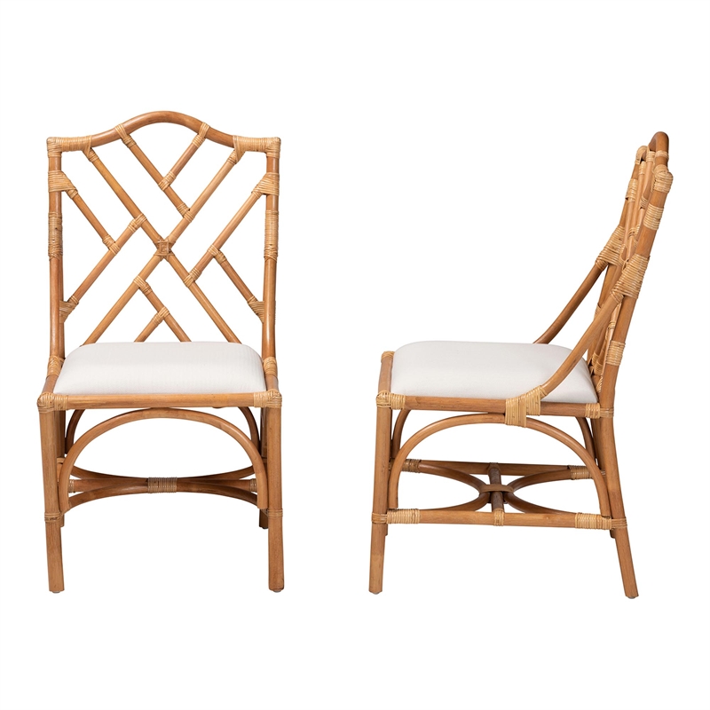 bali & pari Cedric Natural Rattan 2-Piece Dining Chair Set with Cushioned Seat