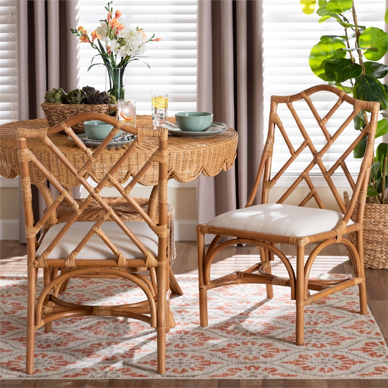 bali & pari Cedric Natural Rattan 2-Piece Dining Chair Set with Cushioned Seat