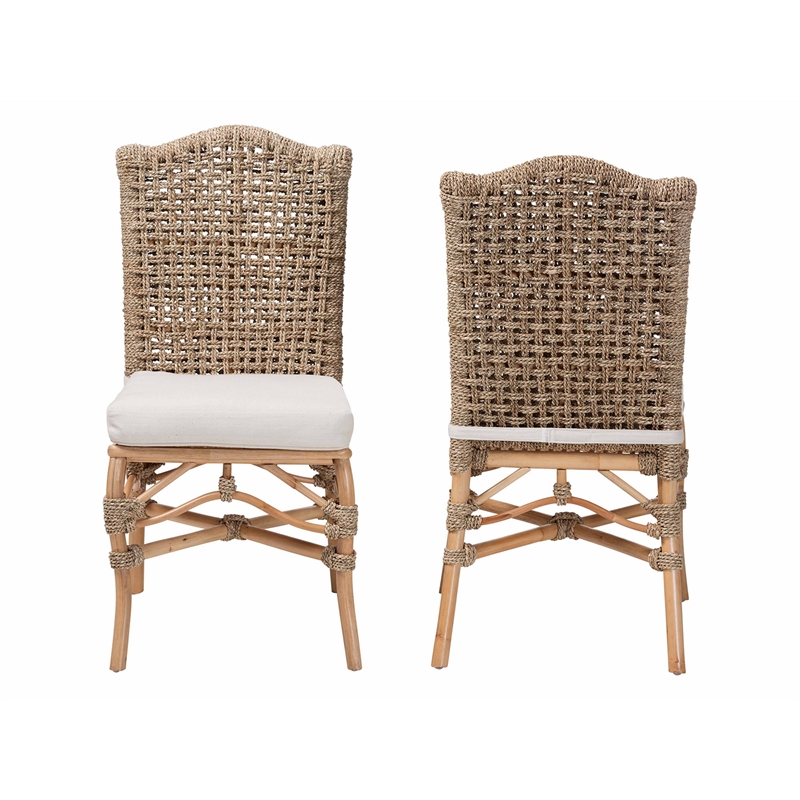 bali & pari Nitya Natural Rattan and Seagrass Camelback 2-Piece Dining Chair Set