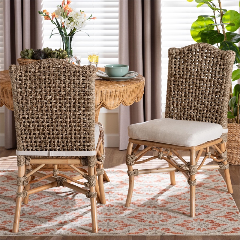 bali & pari Nitya Natural Rattan and Seagrass Camelback 2-Piece Dining Chair Set
