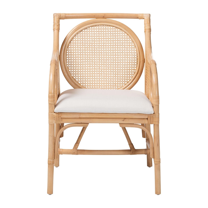 bali & pari Matt Natural Rattan Armchair with Upholstered Seat