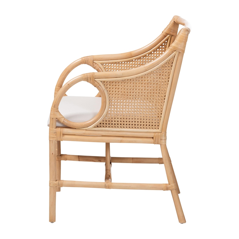bali & pari Matt Natural Rattan Armchair with Upholstered Seat