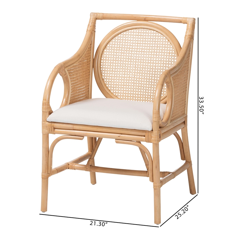bali & pari Matt Natural Rattan Armchair with Upholstered Seat