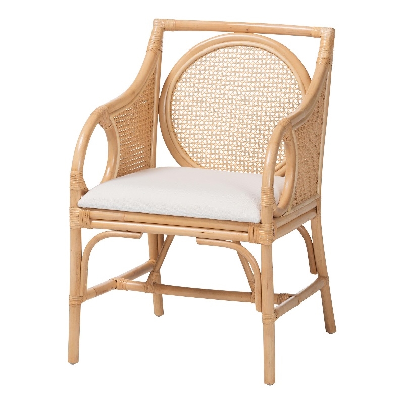 bali & pari Matt Natural Rattan Armchair with Upholstered Seat