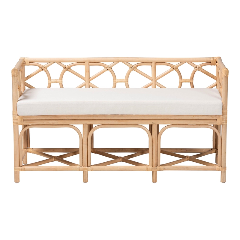 bali & pari Theo Natural Rattan Accent Bench with Removable Cushion