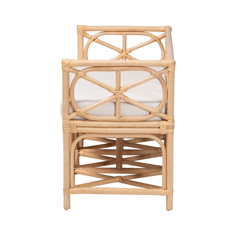 bali & pari Theo Natural Rattan Accent Bench with Removable Cushion