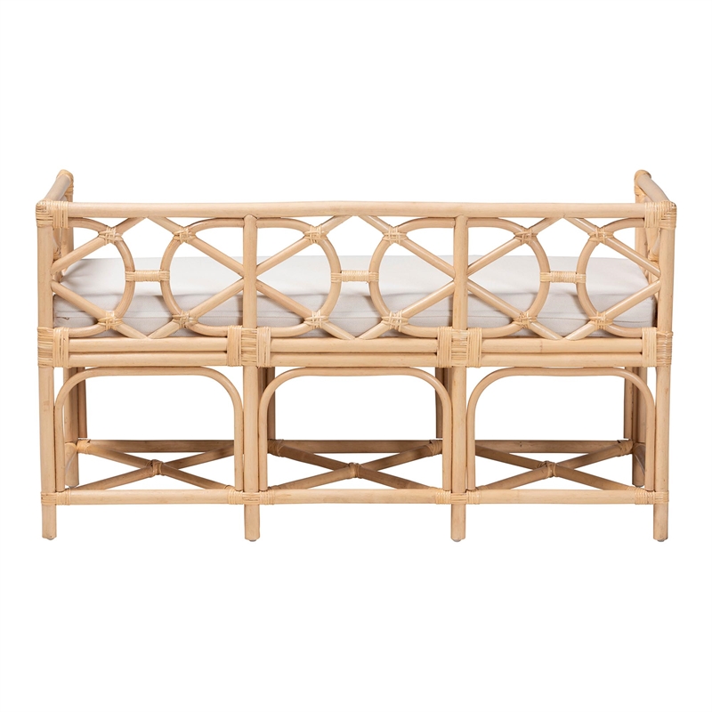 bali & pari Theo Natural Rattan Accent Bench with Removable Cushion