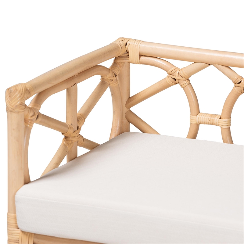 bali & pari Theo Natural Rattan Accent Bench with Removable Cushion