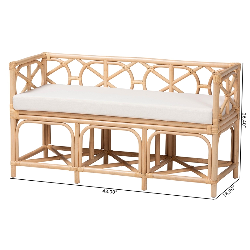 bali & pari Theo Natural Rattan Accent Bench with Removable Cushion