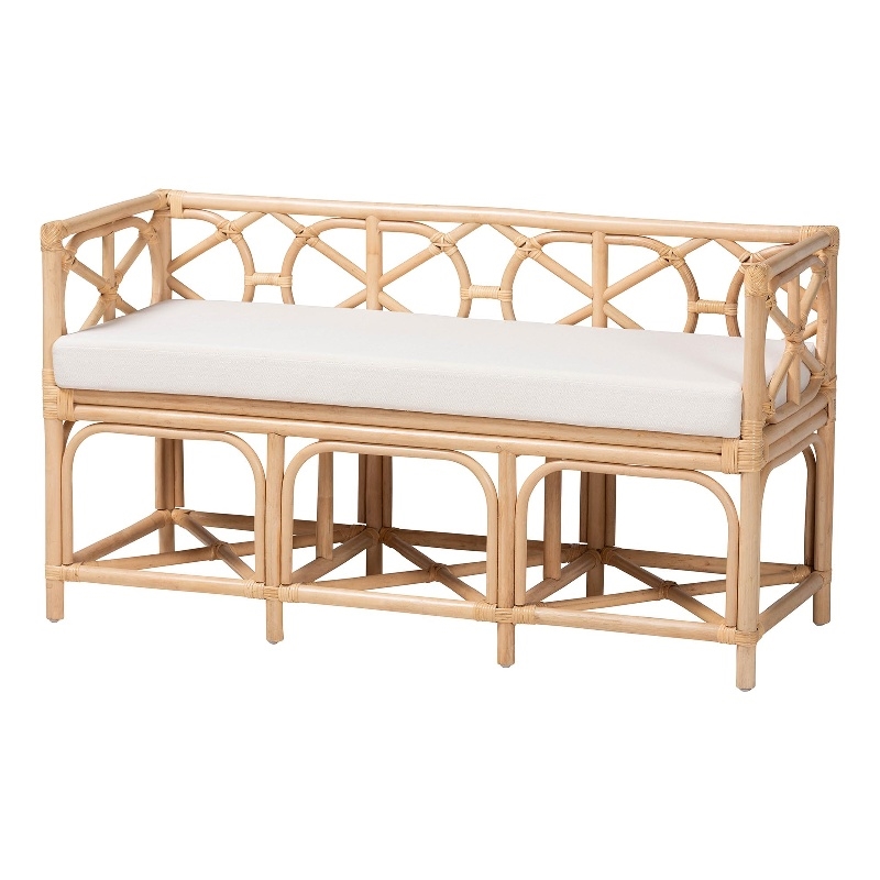 bali & pari Theo Natural Rattan Accent Bench with Removable Cushion