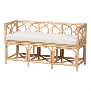 bali & pari Theo Natural Rattan Accent Bench with Removable Cushion