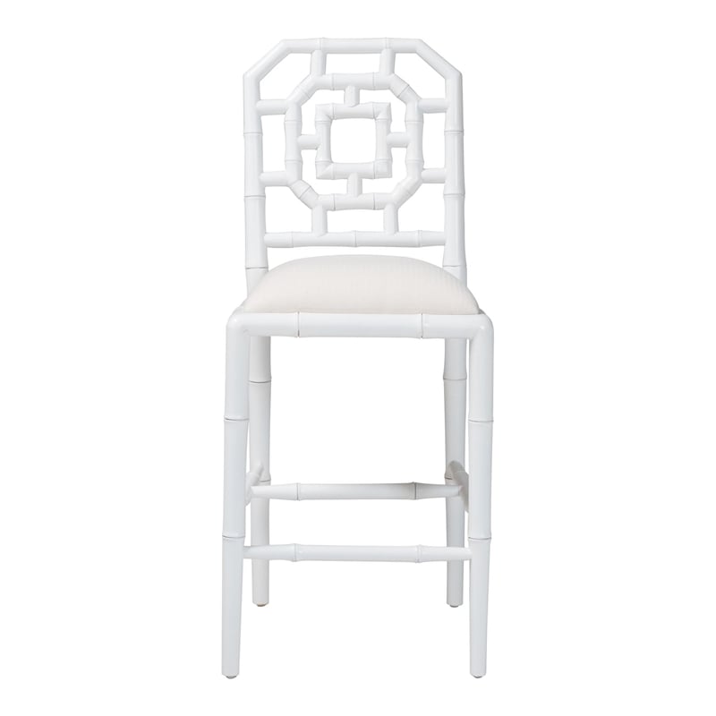 bali & pari Boone Counter Stool with Chinoiserie Design White