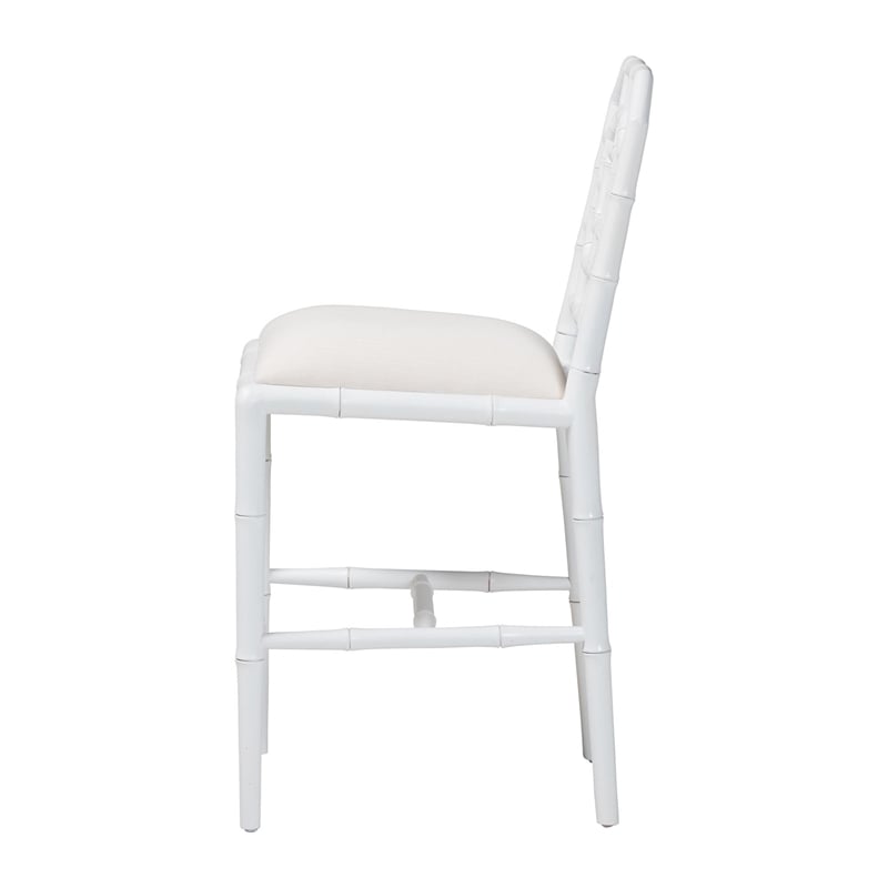 bali & pari Boone Counter Stool with Chinoiserie Design White