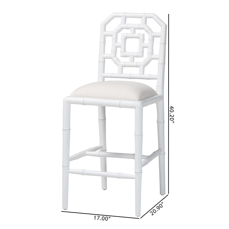 bali & pari Boone Counter Stool with Chinoiserie Design White