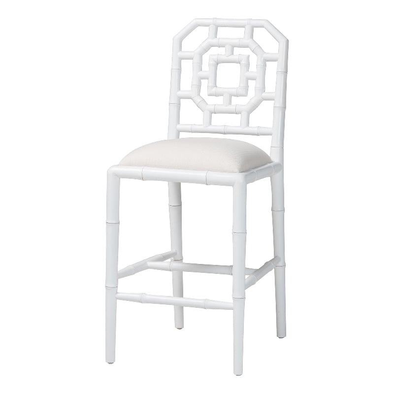 bali & pari Boone Counter Stool with Chinoiserie Design White