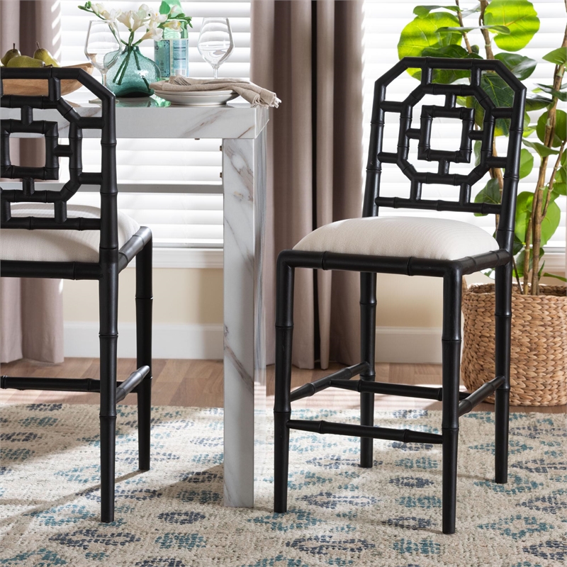 bali & pari Boone Counter Stool with Chinoiserie Design Black