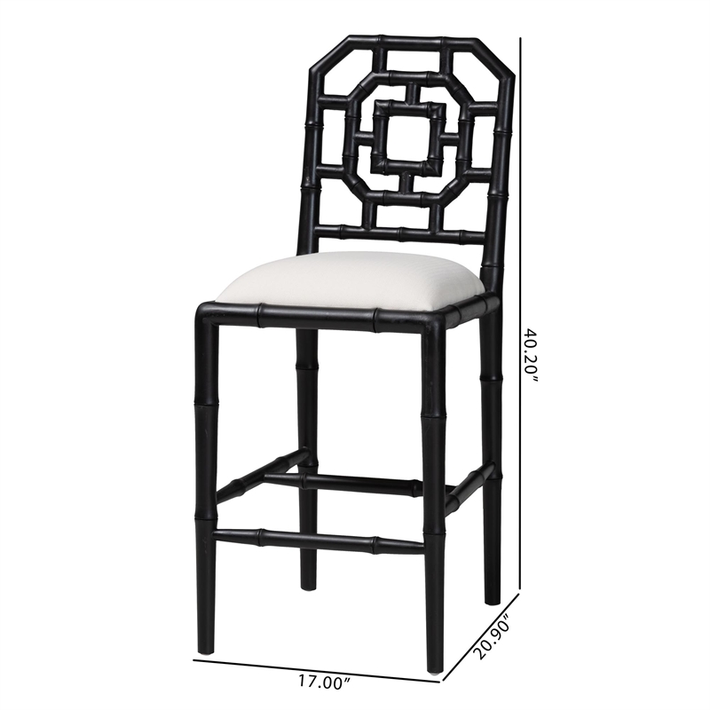 bali & pari Boone Counter Stool with Chinoiserie Design Black