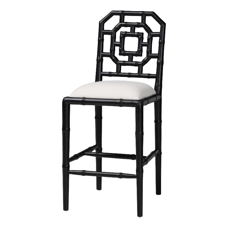 bali & pari Boone Counter Stool with Chinoiserie Design Black
