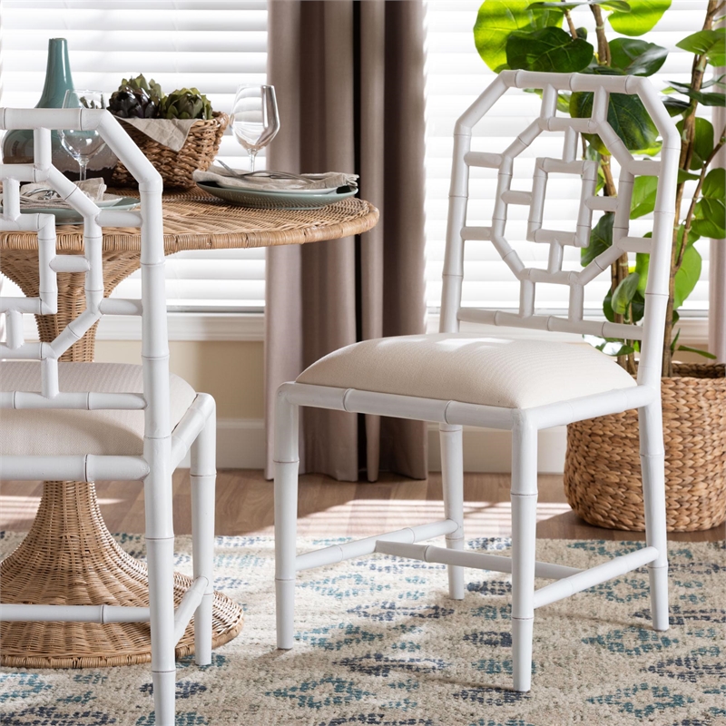 bali & pari Boone Dining Chair with Chinoiserie Design White