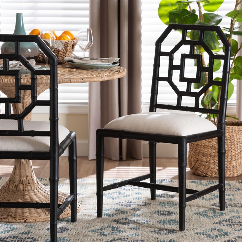 bali & pari Boone Dining Chair with Chinoiserie Design Black