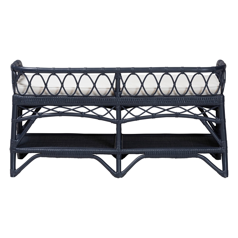 bali & pari Leryn Natural Rattan Bench with Shelf Navy Blue