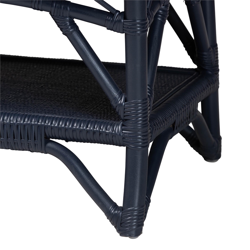 bali & pari Leryn Natural Rattan Bench with Shelf Navy Blue