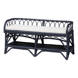 bali & pari Leryn Natural Rattan Bench with Shelf Navy Blue