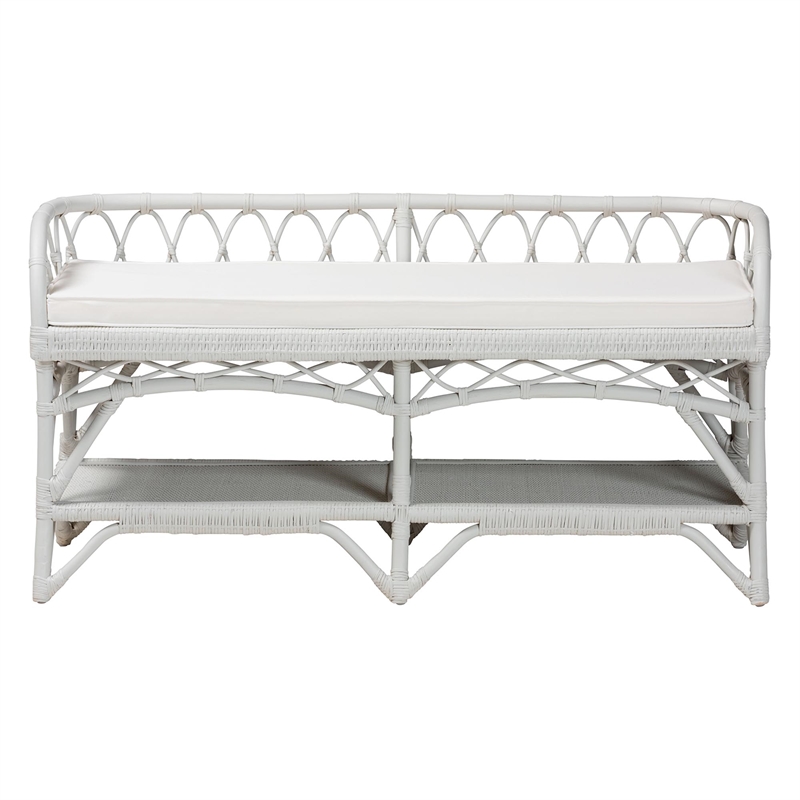 bali & pari Leryn Natural Rattan Bench with Shelf White