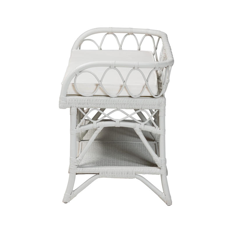 bali & pari Leryn Natural Rattan Bench with Shelf White