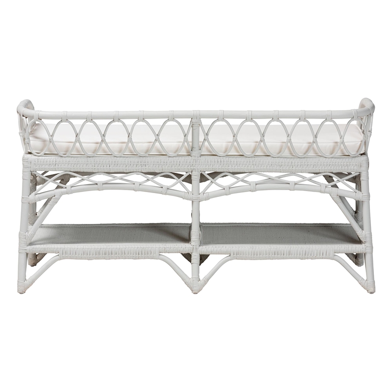 bali & pari Leryn Natural Rattan Bench with Shelf White