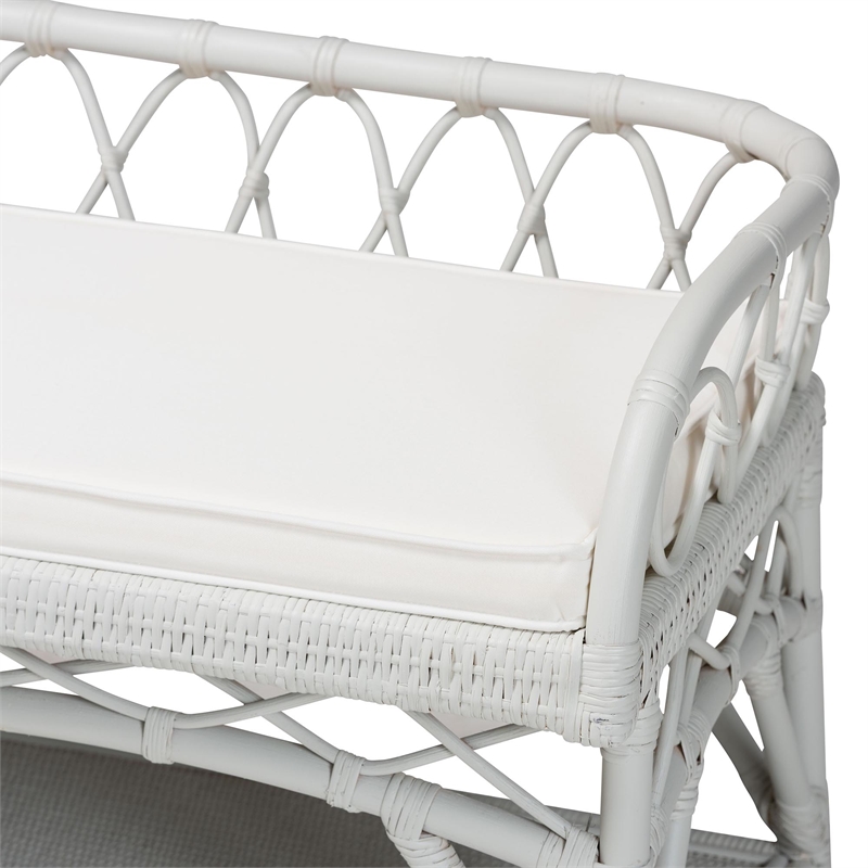 bali & pari Leryn Natural Rattan Bench with Shelf White