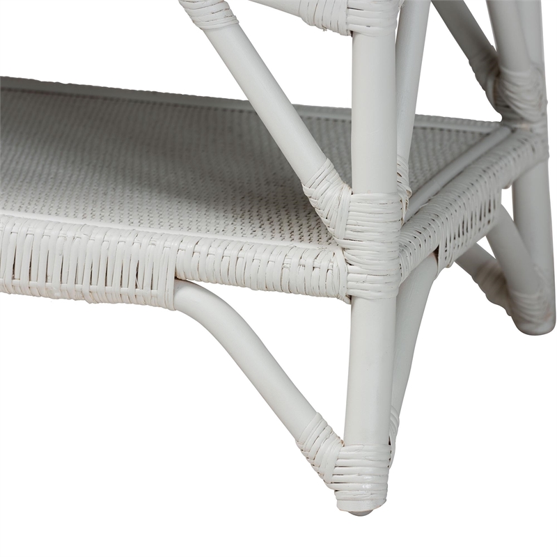 bali & pari Leryn Natural Rattan Bench with Shelf White