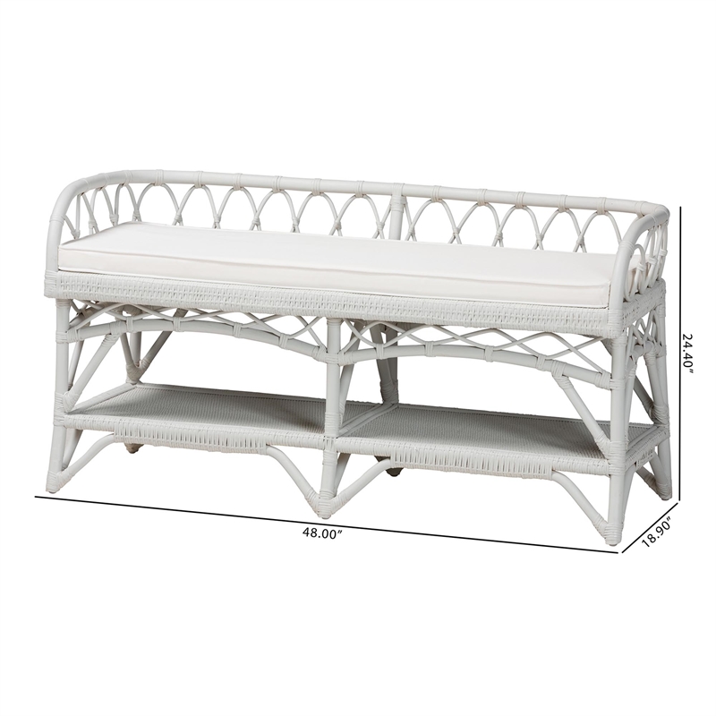 bali & pari Leryn Natural Rattan Bench with Shelf White