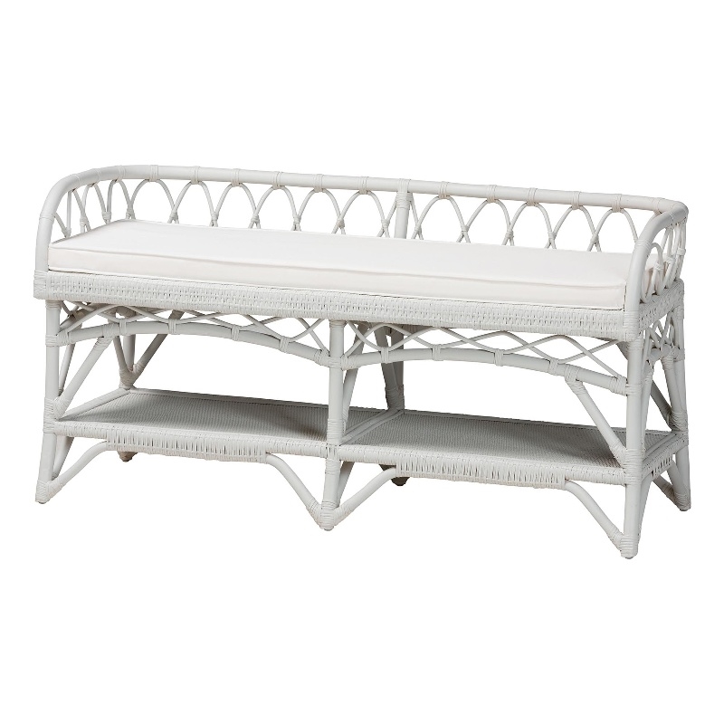 bali & pari Leryn Natural Rattan Bench with Shelf White