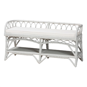 bali & pari Leryn Natural Rattan Bench with Shelf White