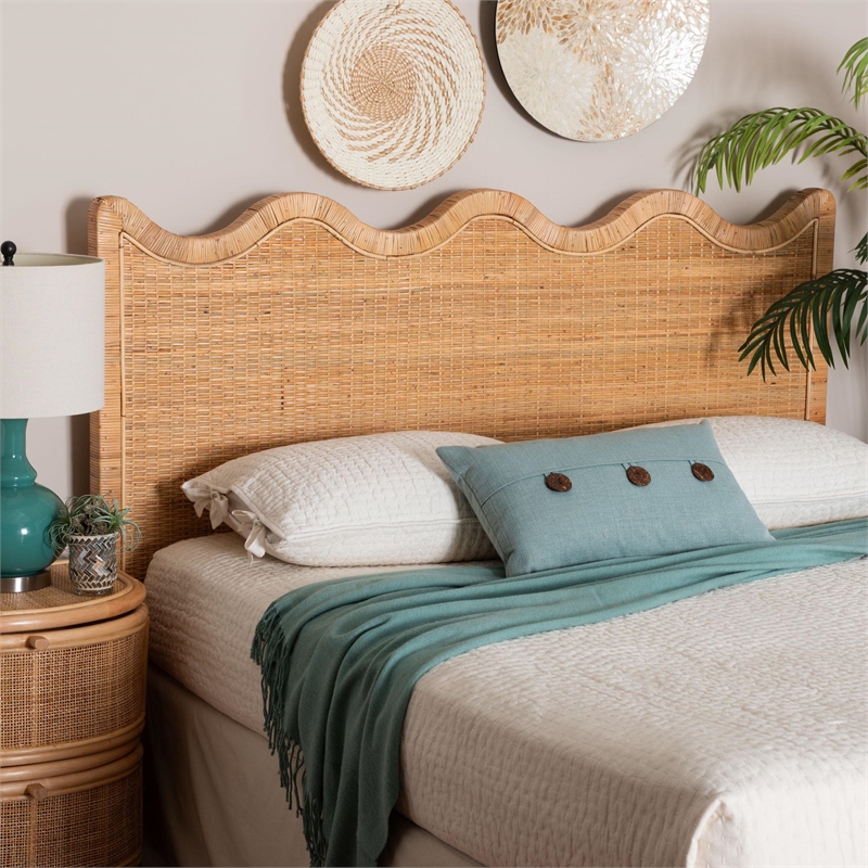 bali & pari Cassio Scalloped Natural Rattan Headboard Queen