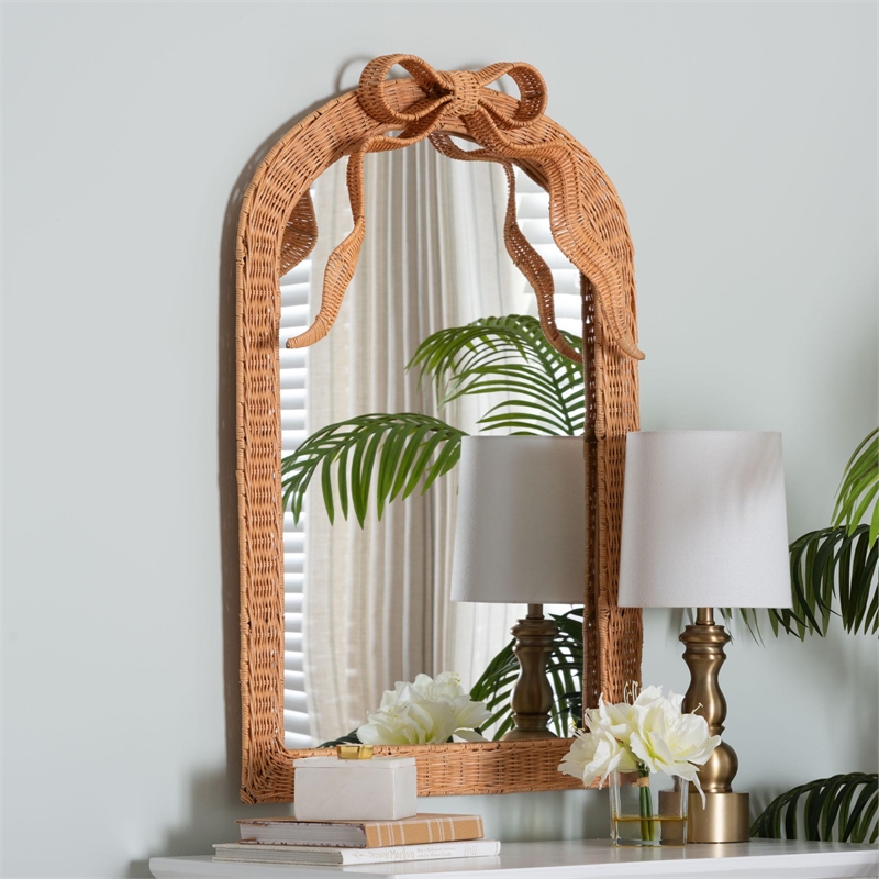 bali & pari Creusa Natural Rattan Accent Mirror with Bow Detail Arch