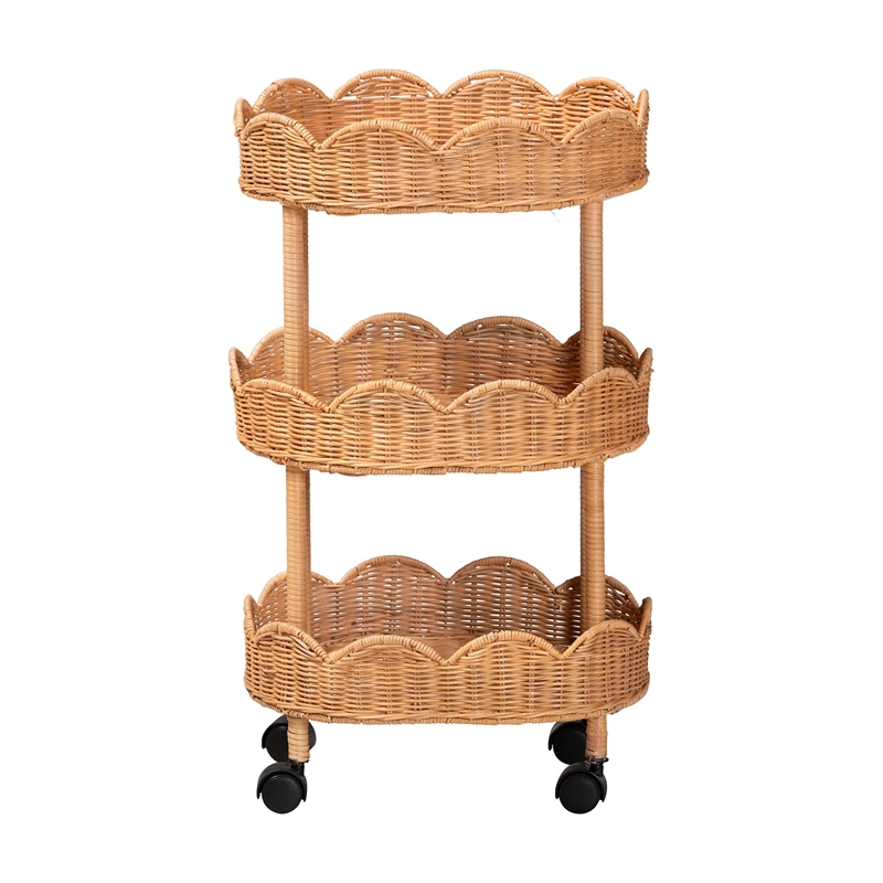 bali & pari Bulana Natural Rattan 3-Tier Rolling Storage Cart