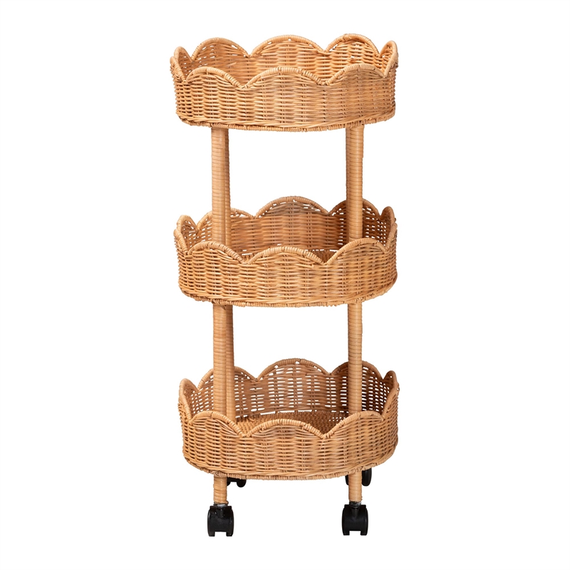 bali & pari Bulana Natural Rattan 3-Tier Rolling Storage Cart