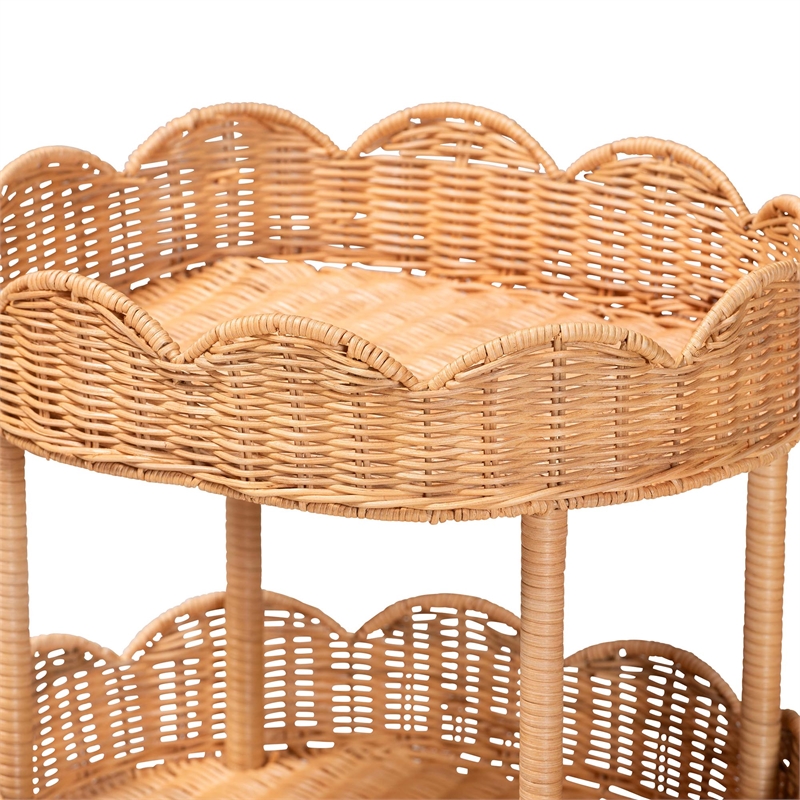 bali & pari Bulana Natural Rattan 3-Tier Rolling Storage Cart
