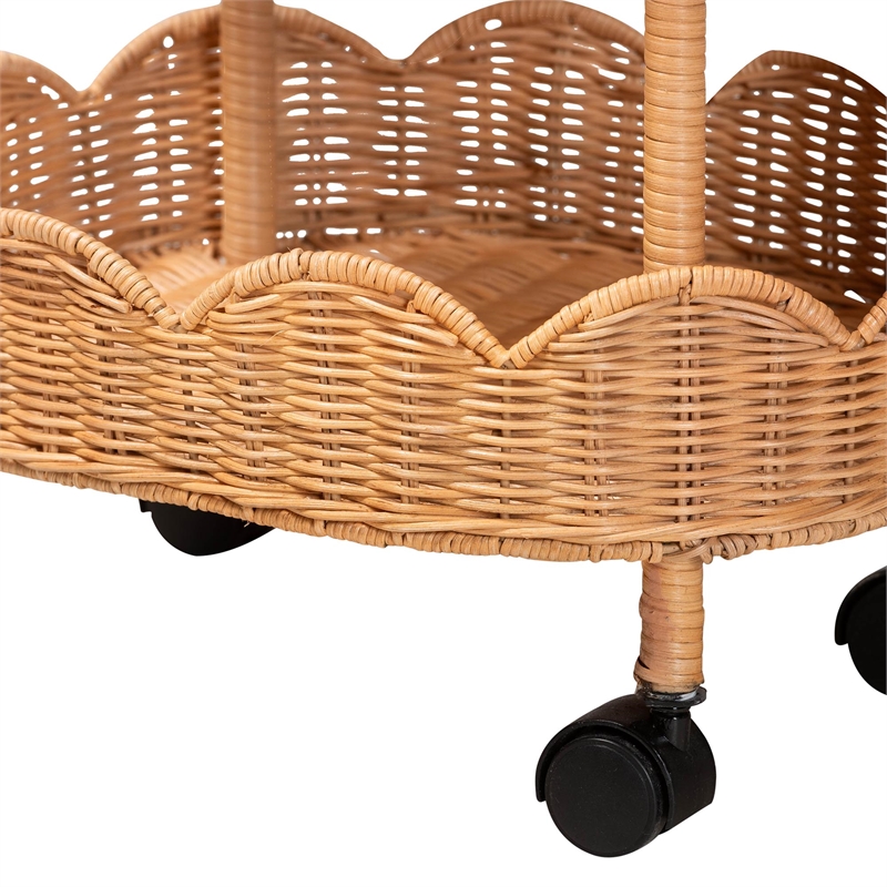 bali & pari Bulana Natural Rattan 3-Tier Rolling Storage Cart