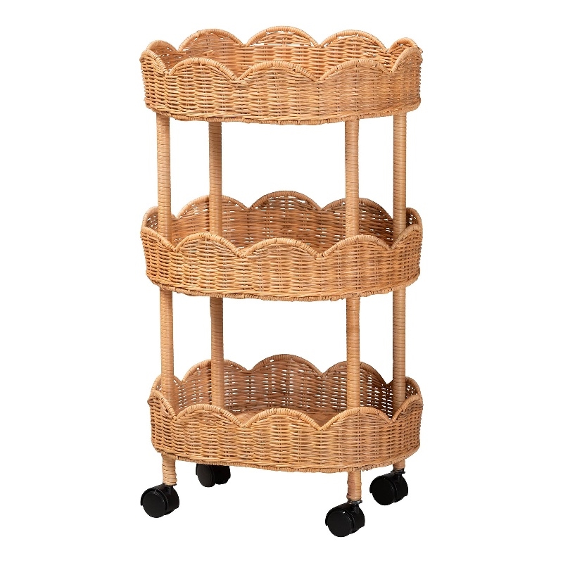 bali & pari Bulana Natural Rattan 3-Tier Rolling Storage Cart