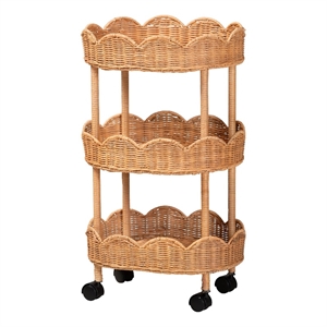 bali & pari Bulana Natural Rattan 3-Tier Rolling Storage Cart