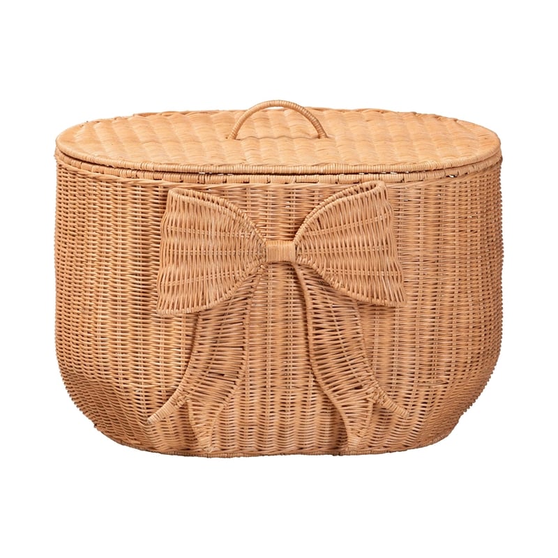 bali & pari Creusa Natural Rattan Laundry Basket with Bow Detail Wide