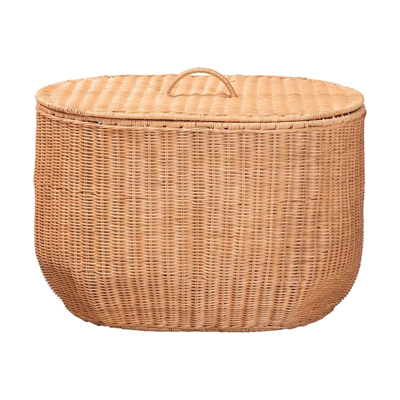 bali & pari Creusa Natural Rattan Laundry Basket with Bow Detail Wide