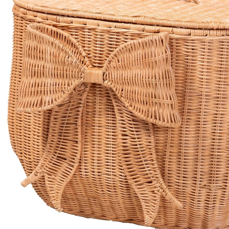 bali & pari Creusa Natural Rattan Laundry Basket with Bow Detail Wide