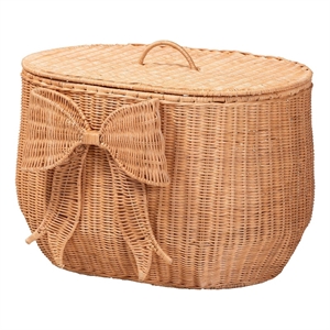 bali & pari Creusa Natural Rattan Laundry Basket with Bow Detail Wide