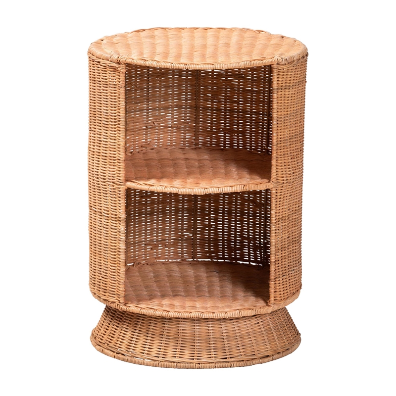 bali & pari Dorielle Natural Rattan End Table with Two Shelves