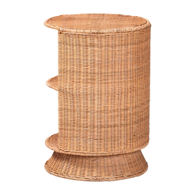 bali & pari Dorielle Natural Rattan End Table with Two Shelves